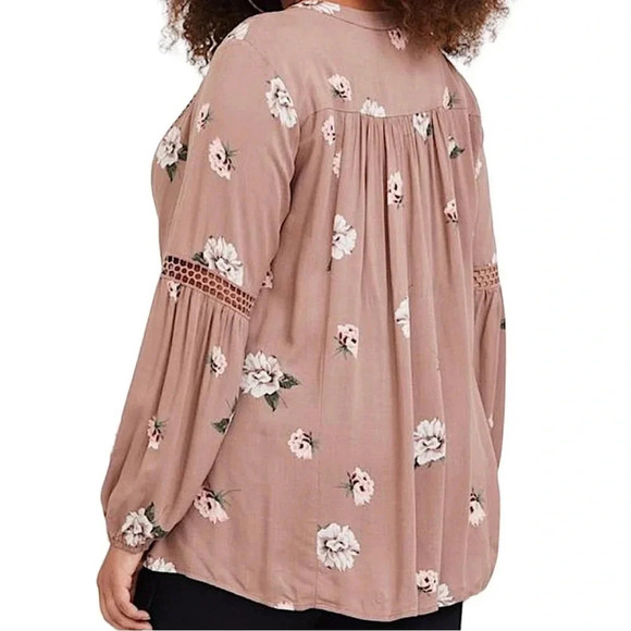 TORRID Beige Twill Eyelet Floral Print Popover Boho Peasant Blouse Size 0 - Picture 9 of 10